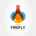 Firefly bug logo design template. Abstract colorful lamp icon. V