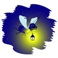 Firefly with a flashlight at night