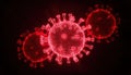 Firefly hologram depicting red virus structure against a dark background showcasing intricate design details