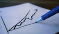Firefly illustrating a fluctuating graph on paper with an upward trend followed by a sharp decline and annotated key