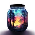 Firefly jar with a night dreamy dusk forest ambience inside of it Generative AI Royalty Free Stock Photo