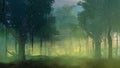 Firefly lights in misty night forest cinemagraph 4K