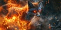 Fireheart: A Majestic Fox, Embraced by Flames, Roars in the Heart of the Forest Royalty Free Stock Photo