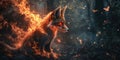 Fireheart: A Majestic Fox, Embraced by Flames, Roars in the Heart of the Forest Royalty Free Stock Photo