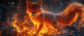 Fireheart: A Majestic Fox, Embraced by Flames, Roars in the Heart of the Forest Royalty Free Stock Photo