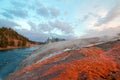 Firehole River under afternoon cloudscape flowing past the Midway Geyser Basin in Yellowstone National Park in Wyoming Royalty Free Stock Photo