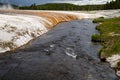 The Firehole River in Yellowstone National Park, as seen from the hot springs in the Black Sand Basin geothermal area Royalty Free Stock Photo