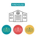 Firehouse building outline icons set.