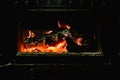 Firelogs burning in a fireplace in winter Royalty Free Stock Photo