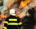 Fireman on the back of forest fire and smoke Royalty Free Stock Photo