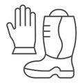 Fireman boots and gloves thin line icon. Fire protection equipment outline style pictogram on white background