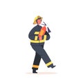 Fireman Boy Holding Extinguisher. Brave Fireman with Special Equipment for Fighting with Blaze. Kid Character in Uniform