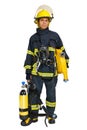 Fireman with breathing air cylinder apparatus and fire hose