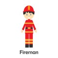 Fireman in cartoon style, marine card for kid, preschool activity for children, vector Royalty Free Stock Photo