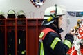 Fireman in a fire department spark with radios set