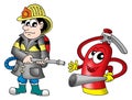 Fireman and fire extinguisher