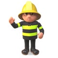 Fireman firefighter character in high visibility character waving hello, 3d illustration