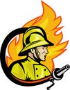 Fireman firefighter with fire hose Royalty Free Stock Photo