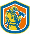 Fireman Firefighter Holding Fire Axe Shield