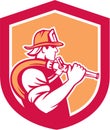 Fireman Firefighter Holding Fire Hose Shoulder Shield