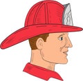 Fireman Firefighter Vintage Helmet Drawing Royalty Free Stock Photo