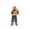 Fireman Girl Holding Extinguisher. Brave Firefighter with Special Equipment for Fighting with Blaze, Kid in Uniform Royalty Free Stock Photo