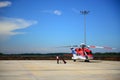 Fireman is guarding for helicopter before start up engine Royalty Free Stock Photo