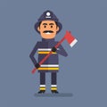 Fireman holding ax and smiling