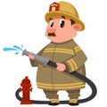 Fireman holding fire hose.