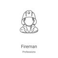 fireman icon vector from professions collection. Thin line fireman outline icon vector illustration. Linear symbol for use on web