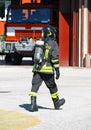 Fireman with oxygen tank