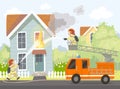 Fireman put out house fire Royalty Free Stock Photo