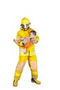 Fireman rescued the child from the fire Royalty Free Stock Photo