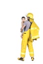 Fireman rescued child from the fire. Royalty Free Stock Photo