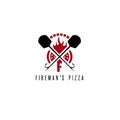 Fireman`s pizza vector concept with oven