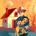 Zhytomyr, Ukraine, March 30, 2023: Fireman Saves Animals and People.