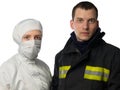 Fireman and a scientist on a white background in place Royalty Free Stock Photo