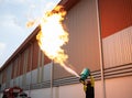 Fireman Training Officer Using a gas tank to teach and show the release of gas