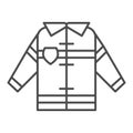 Fireman uniform thin line icon. Fireproof suit outline style pictogram on white background. Fire jacket protection for