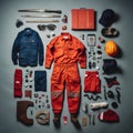 fireman Vintage Knolling Flat Lays vogue photo salon stylish clothes fashion collection set