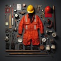 fireman Vintage Knolling Flat Lays vogue photo salon stylish clothes fashion collection set