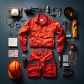 fireman Vintage Knolling Flat Lays vogue photo salon stylish clothes fashion collection set