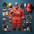 fireman Vintage Knolling Flat Lays vogue photo salon stylish clothes fashion collection set