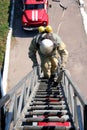 Fireman wearing a gas mask