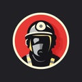 Minimalist Firefighter Icon With Visor On Black Background