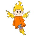 Fireman with wings and flame hair, doodle icon image kawaii
