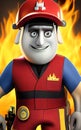 The Fireman at work - 3D realistic render of color character Royalty Free Stock Photo