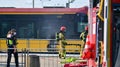 Warsaw, Poland. 4 June 2023. Firemen and burnt tram transport. Fire brigade action.