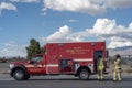 Firemen and emergency fire rescue vehicles Mojave desert town, Pahrump, Nevada Royalty Free Stock Photo