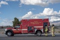 Firemen and emergency fire rescue vehicles Mojave desert town, Pahrump, Nevada Royalty Free Stock Photo